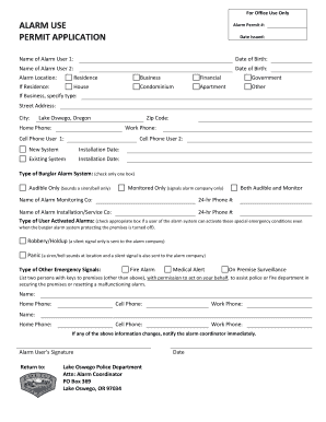 ALARM USE PERMIT APPLICATION City of Lake Oswego  Form