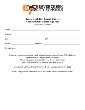 Golden Age Pass Beavercreek City School District Homepage  Form