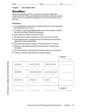 Chapter 5 the Periodic Table Wordwise Answer Key  Form