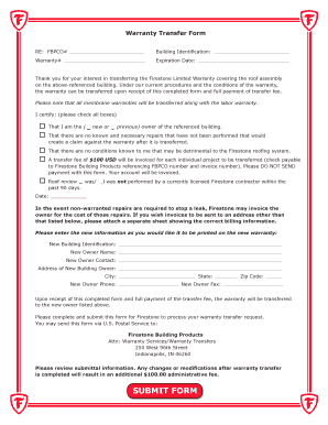 Firestone Roof Warranty Transfer  Form