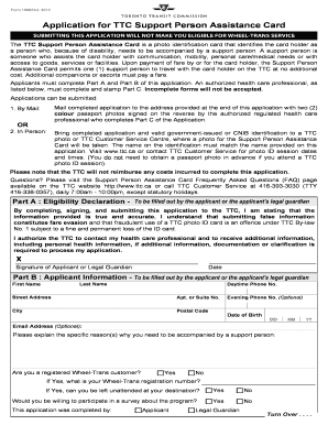 Ttc Support Person Assistance Card Renewal  Form