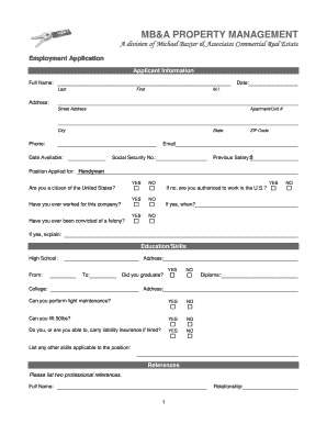 Handyman Application Baxmanagement Com  Form