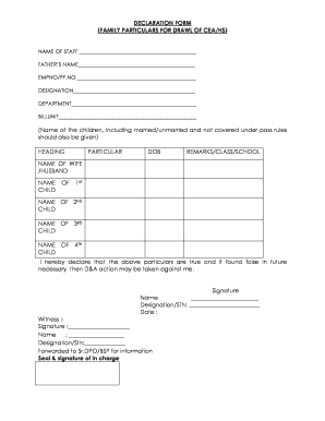 Family Particulars  Form