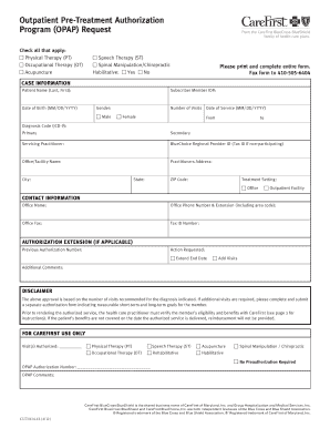 Carefirst Bluechoice Authorization for Mental Health Treatment Outpatient Form