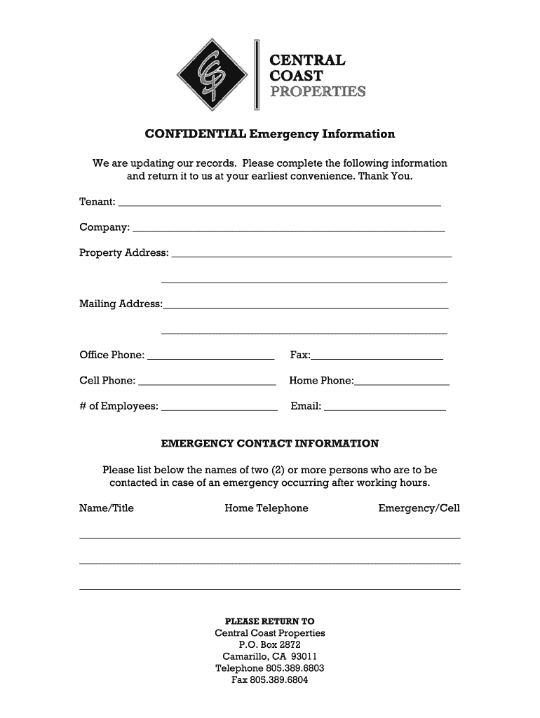 Tenant Contact Information Form