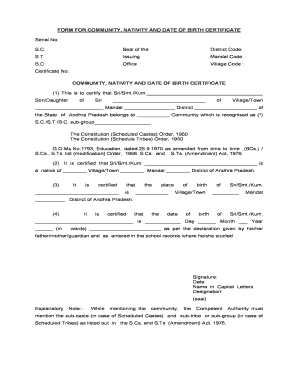 Nativity Certificate  Form