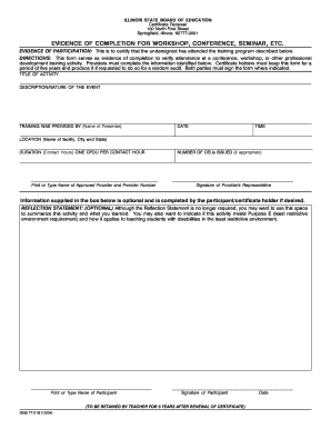 Evidence of Completion for Workshop, Conference, Seminar, Etc Form 77 21B D131