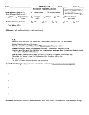 History Fair Research Reporting Form