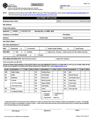 Burnaby Gas Permit  Form