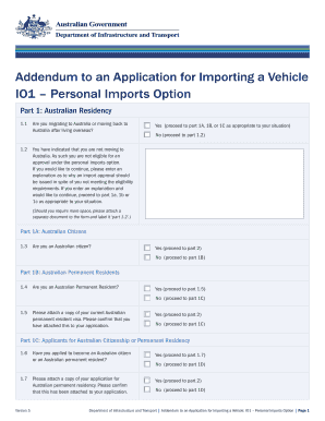 Addendum to an Application for Importing a Vehicle Car Shipping  Form