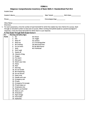 Brigance Comprehensive Inventory of Basic Skills PDF  Form