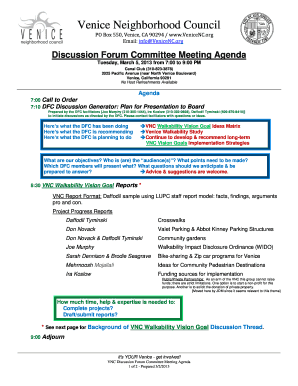 March 5, VNC Discussion Forum Meeting Agenda Venice  Form