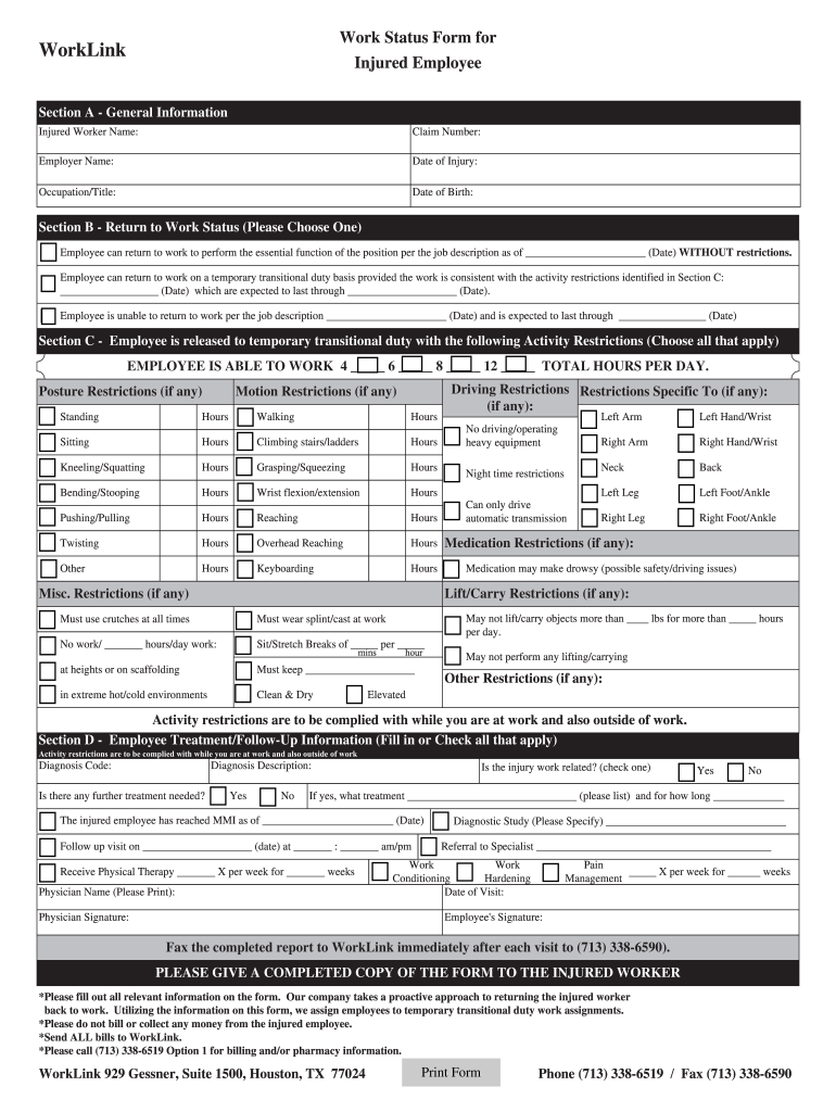 Memorial Hermann Doctors Note  Form