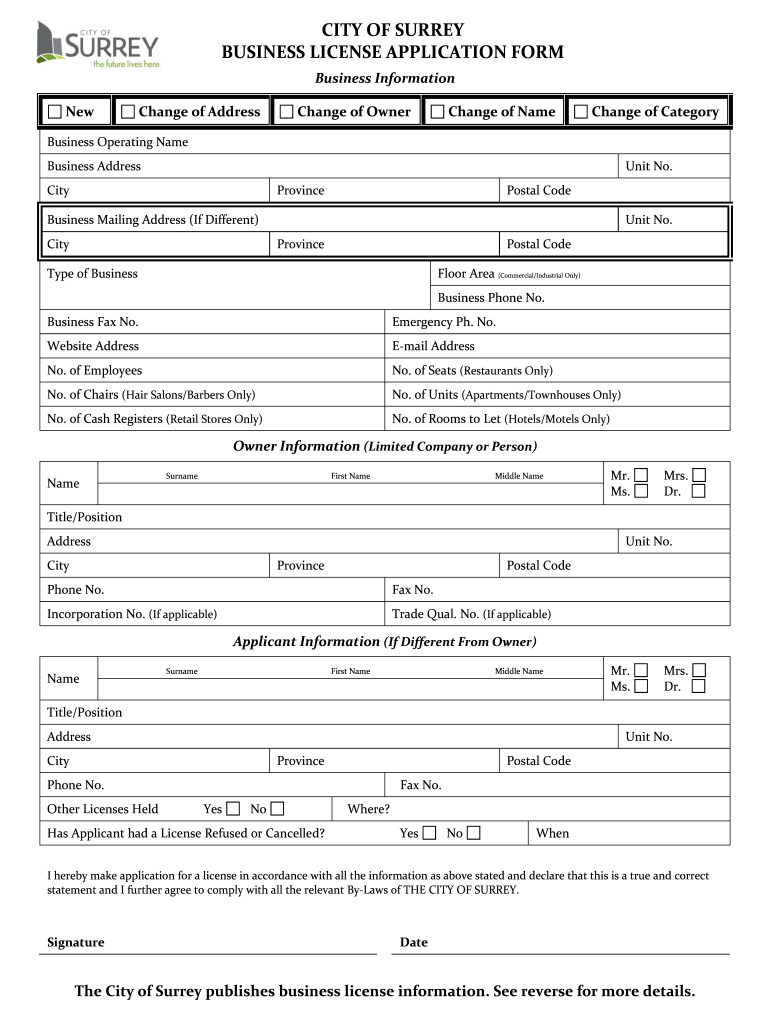 Business License Surrey  Form