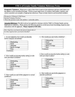 Volunteer Reference Check Form YMCA of Greater Seattle Seattleymca