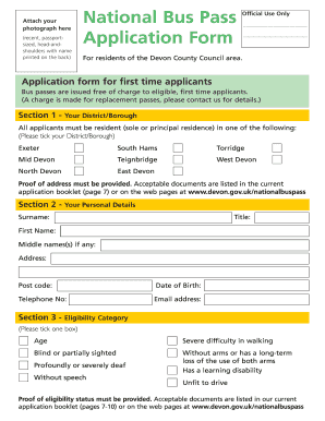 Devon County Council Bus Pass Renewal  Form