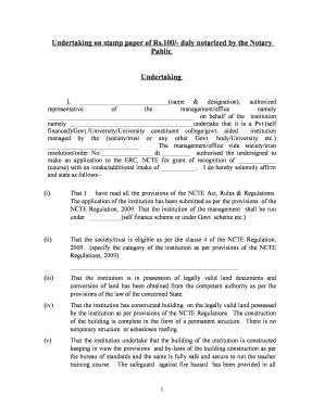 Undertaking on Stamp Paper Format