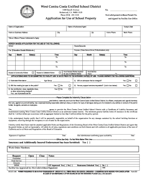 Facility Use Application Form West Contra Costa Unified School