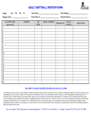  Softball Roster Form 2013-2024