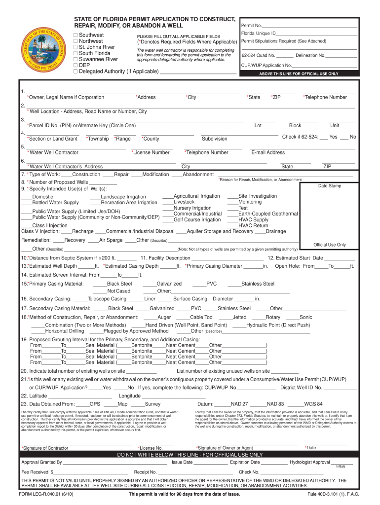  Florida Permit Well 2010-2024