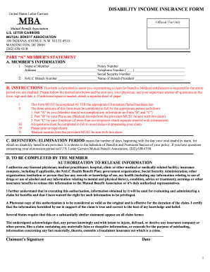 MBA SUPPLEMENTARY STATEMENT of CONTINUING DISABILITY Nalc  Form