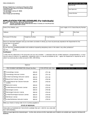 Application for Relicensure Licensing and Regulatory Affairs Dleg State Mi  Form