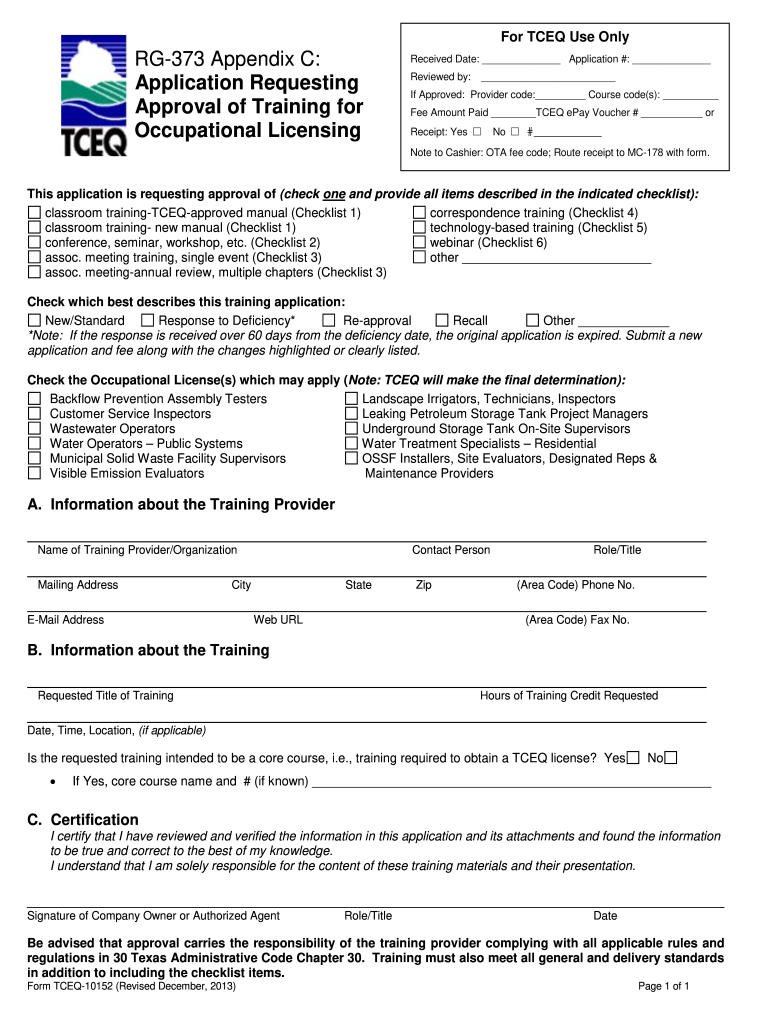  Permitting and Registration Support RG 373 Revised April Tceq Texas 2014