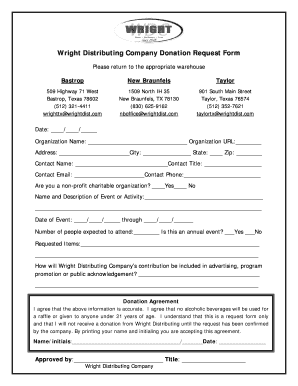 Wright Distributing Company Donation Request Form