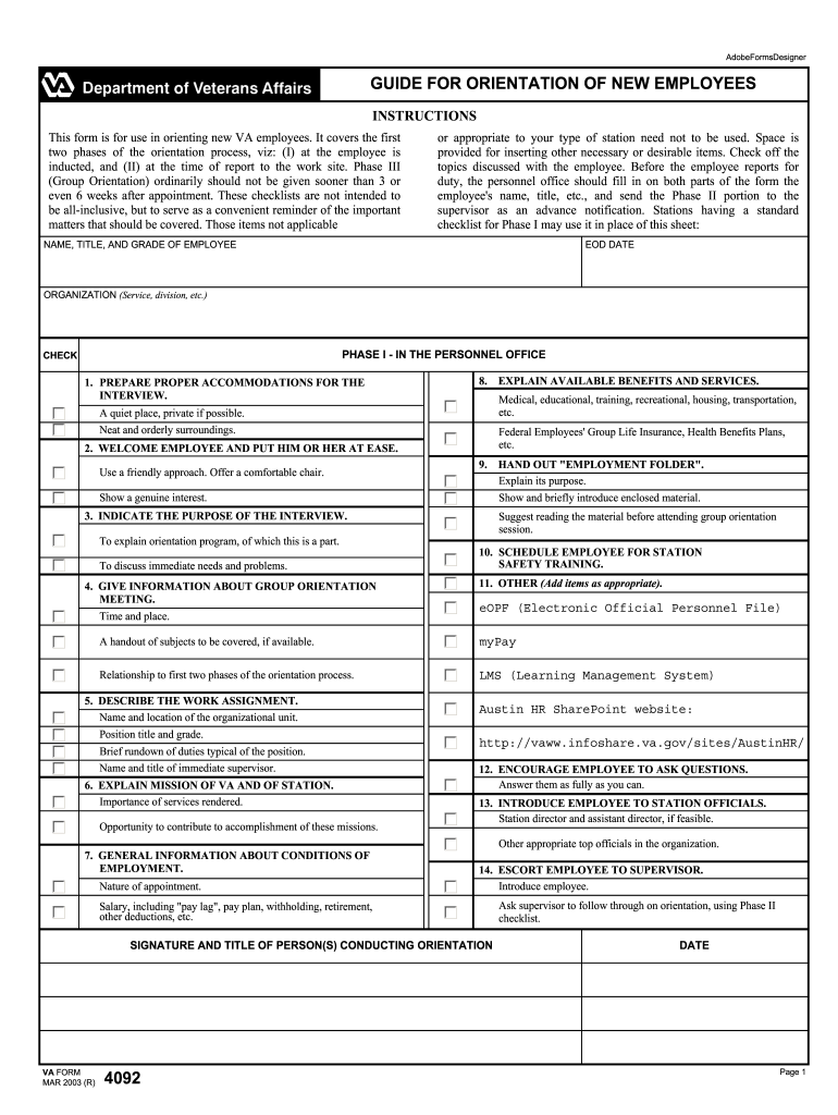  Va Form 4092 2003-2024