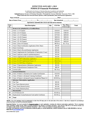 FORM 25 Financial Worksheet Sunday School Publishing Board