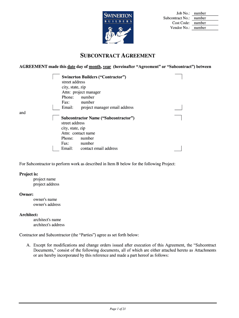 Wa Subcontract  Form