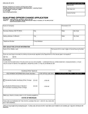 Michigan Builder Qualifying Officer  Form