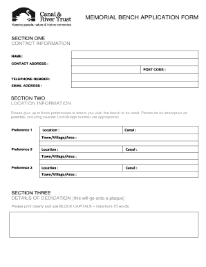 MEMORIAL BENCH APPLICATION FORM Canal &amp; River Trust