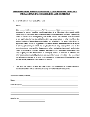 Indemnity Form for School Trip