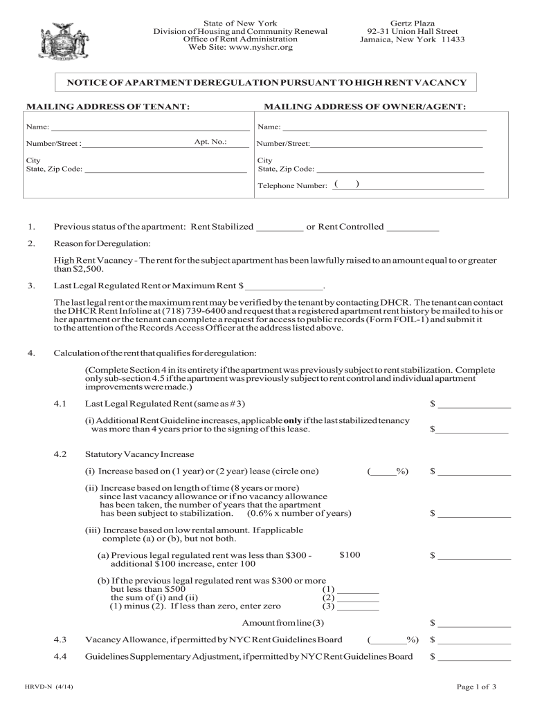 Get and Sign Apartment Deregulation 2014-2022 Form