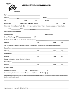 Arizona Elk Association Vocational Grant Award Form