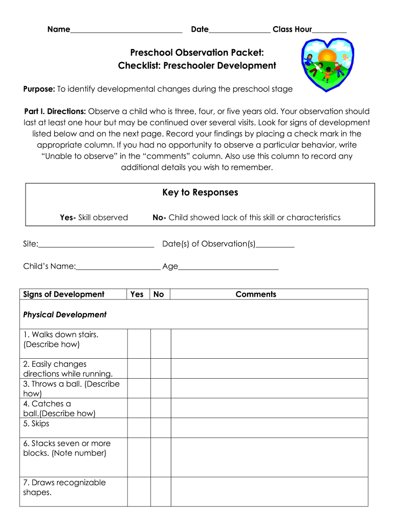 Preschool Observation Form Template