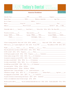 Insurance Breakdown Sheet  Form