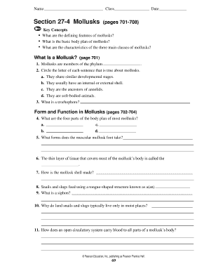 Section 27 4 Mollusks Answer Key  Form