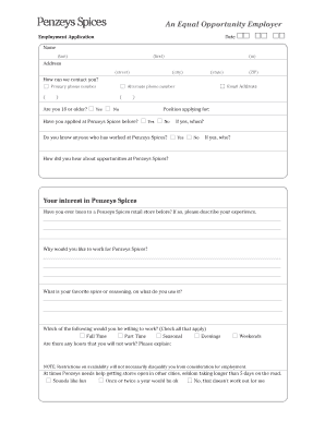 Penzeys Applications Online Form