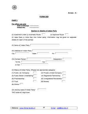 Annex a FORM ODI PART I Reserve Bank of India Rbidocs Rbi Org