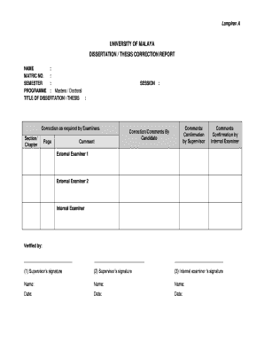 University of Malaya Dissertation Thesis Correction Report  Form