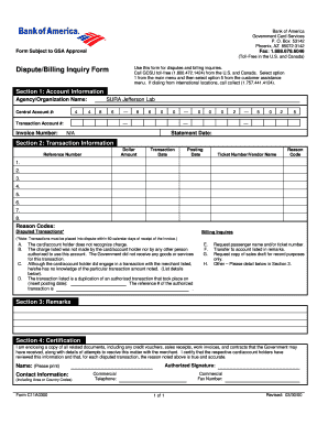 Billing Dispute Notification Form for Centrally Billed Jefferson Lab Jlab