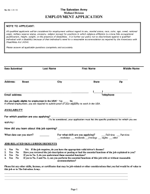 Salvation Army Application  Form
