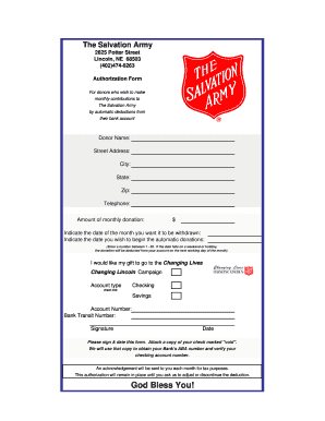 Printable Salvation Army Donation Receipt  Form
