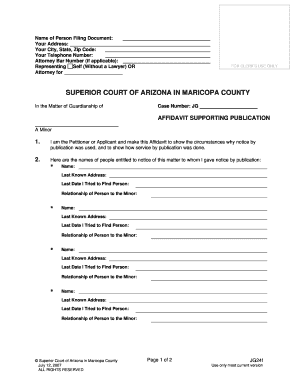 Affidavit of Publication Arizona  Form