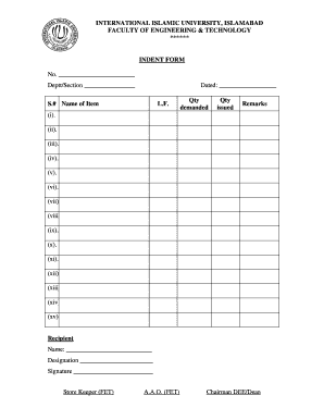 Indent Form