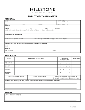 EMPLOYMENT APPLICATION Hillstone Com  Form