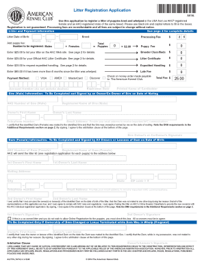 AKC Litter Registration Application American Kennel Club  Form