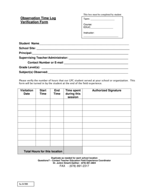 Field Experience Time Log Form